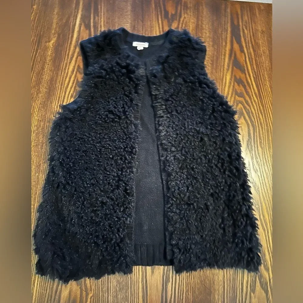 Eyeshadow soft vest Women L Faux Fur Black Open Front Sleeveless whimsigoth cozy